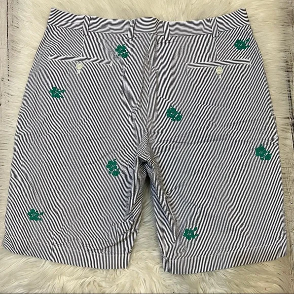 Brooks Brothers 346 Blue & White Seersucker Green Floral Embroidered Shorts 36 - Picture 2 of 4